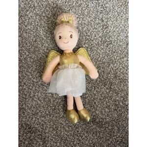 Stephan Baby Gold Angel Plush Doll 13.75” Glitter Tulle Skirt Wings Blonde Bun